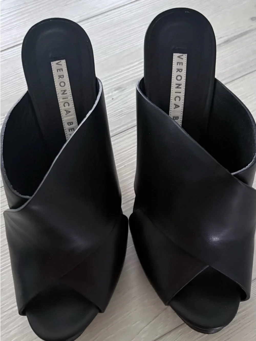 Veronica Black Leather Crossover Mule Heels - Picture 3 of 8